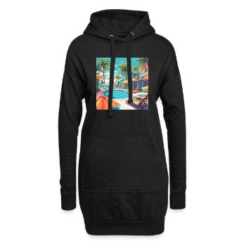 Pool Sommer Urlaub Palmen - Hoodie-Kleid - Schwarz - Vorne