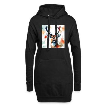 Peinture Cerf - Sweat-shirt à capuche long Femme - noir - Devant