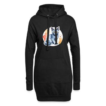Chat bleu russe Aquarelle - Sweat-shirt à capuche long Femme - noir - Devant