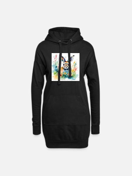 Hase farbig - Hoodie-Kleid - Schwarz