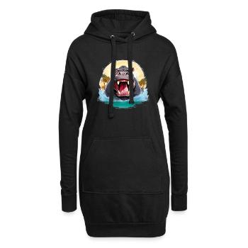 Animal sauvage en colère pugnace combatif hippopotame - Sweat-shirt à capuche long Femme - noir - Devant