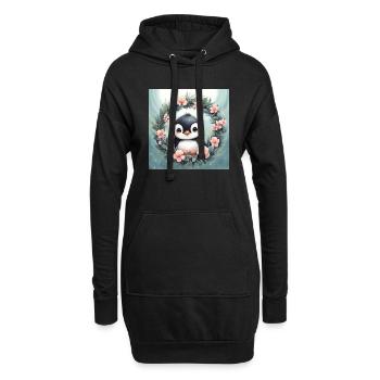 Süßer Kawaii Baby Pinguin Blumen - Hoodie-Kleid - Schwarz - Vorne