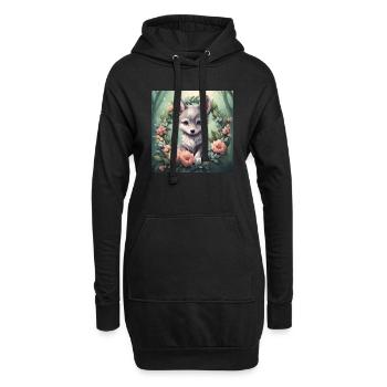 Süße Kawaii Baby Wolf Blumen - Hoodie-Kleid - Schwarz - Vorne