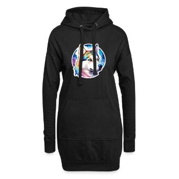Husky de Sibérie Aquarelles - Sweat-shirt à capuche long Femme - noir - Devant