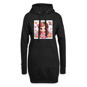 Petite fille avec sa poupée tigrou - Sweat-shirt à capuche long Femme - noir - Devant