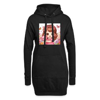 Kleines Mädchen mit ihrem Kuscheltier Teddybär - Hoodie-Kleid - Schwarz - Vorne