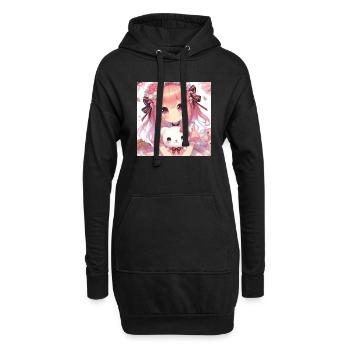 Fille dessins animés japonais mangas - Sweat-shirt à capuche long Femme - noir - Devant