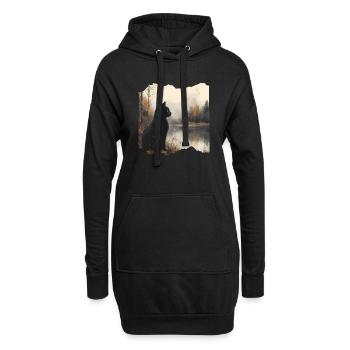 Schwarze Katze - Hoodie-Kleid - Schwarz - Vorne