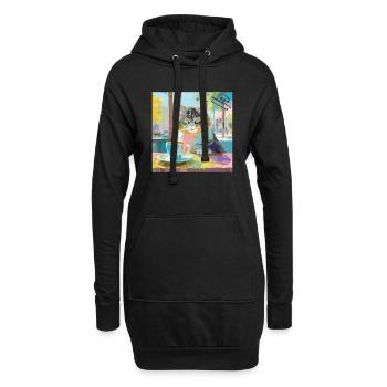 The Coffee Cat - Hoodie-Kleid - Schwarz - Vorne