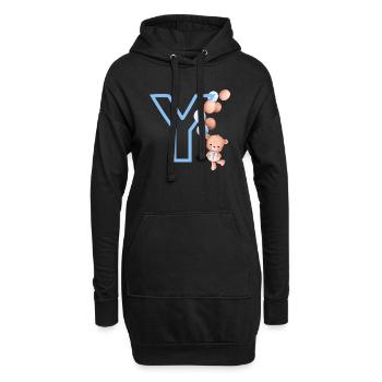 Blauer Buchstabe Y Bär - Hoodie-Kleid - Schwarz - Vorne
