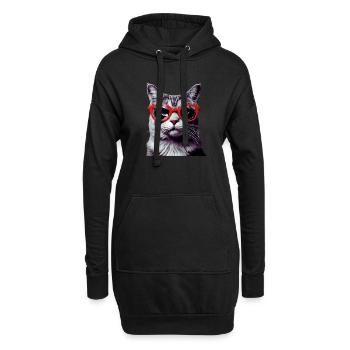 Katze mit roter Brille - Hoodie-Kleid - Schwarz - Vorne