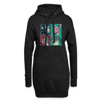 Pop-art Tiere Affe Zebra Frosch Känguru Halloween - Hoodie-Kleid - Schwarz - Vorne