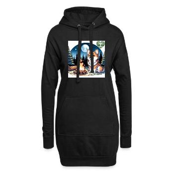 Corgi am Lagerfeuer in der Nacht - Hoodie-Kleid - Schwarz - Vorne