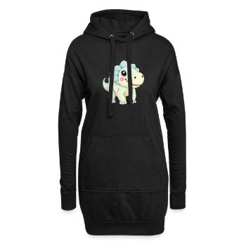 Niedlicher Cartoon-Dinosaurier mit freundlichem Lächeln - Hoodie-Kleid - Schwarz - Vorne