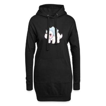 Dinosaure de dessin animé souriant avec arc bleu - Sweat-shirt à capuche long Femme - noir - Devant