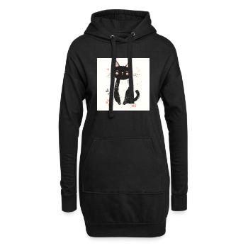 POD Cat Fußabdruck 2 - Hoodie-Kleid - Schwarz - Vorne