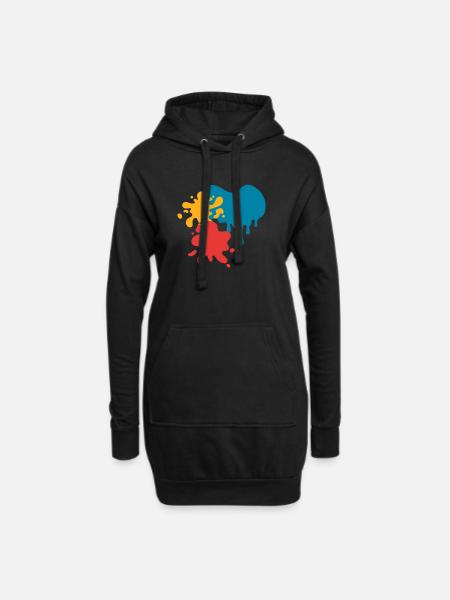 Farbkleckse - Hoodie-Kleid - Schwarz