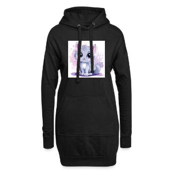 Süße Katze Anime mit großen Augen - Hoodie-Kleid - Schwarz - Vorne
