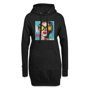 Salutation HEY en pop art rouge - Sweat-shirt à capuche long Femme - noir - Devant