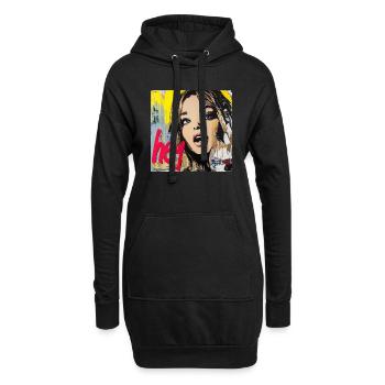 Salutation HEY en pop art rouge - Sweat-shirt à capuche long Femme - noir - Devant