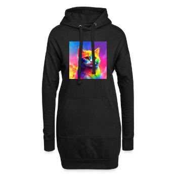 Chat mignon aux couleurs de l’arc-en-ciel - Sweat-shirt à capuche long Femme - noir - Devant