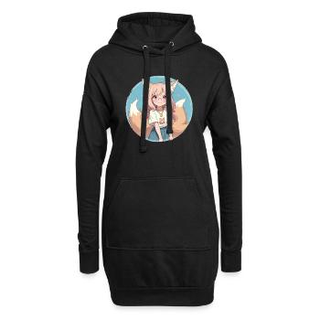 Fox Girl: Verzauberter Charme im Anime-Stil - Hoodie-Kleid - Schwarz - Vorne