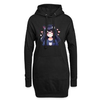 Cat Girl Kawaii : Adorable fille chat - Sweat-shirt à capuche long Femme - noir - Devant