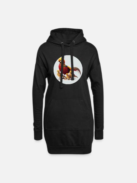 Goldfasan mit Jungen - Hoodie-Kleid - Schwarz