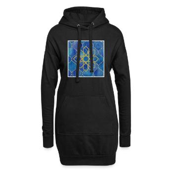 Golden Islamic Geometry on Blue - Hoodie Dress - black - Front