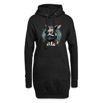 Hase mit Bart und Sonnenbrille - Hoodie-Kleid - Schwarz - Vorne