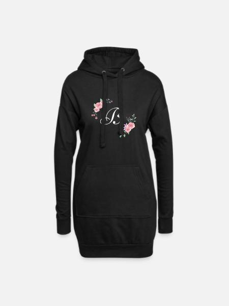 Lettre b florale rose - Sweat-shirt à capuche long Femme - noir