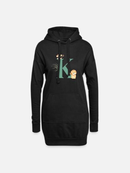 Buchstabe k grüne Dschungeltiere - Hoodie-Kleid - Schwarz