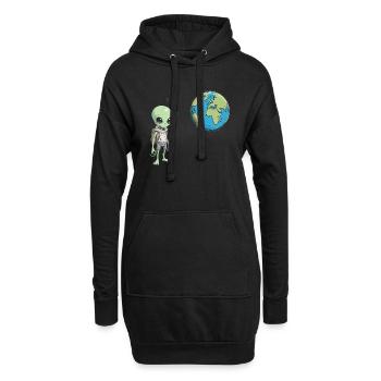 Alien und die Erde - Hoodie-Kleid - Schwarz - Vorne