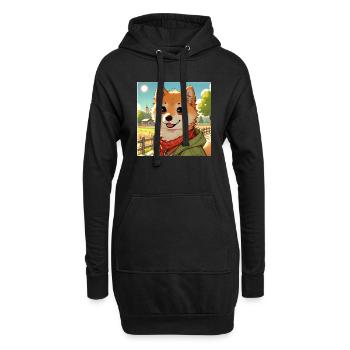Style de dessin animé Shiba Inu - Sweat-shirt à capuche long Femme - noir - Devant