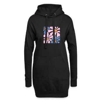 Fleurs groovy rétro rose et bleu - Sweat-shirt à capuche long Femme - noir - Devant