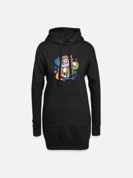 Funky Skater Cat - Hoodie Dress - black