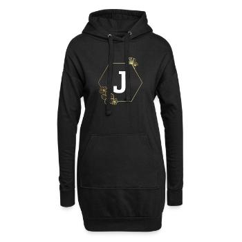 Buchstabe j Goldener Blumenrahmen - Hoodie-Kleid - Schwarz - Vorne