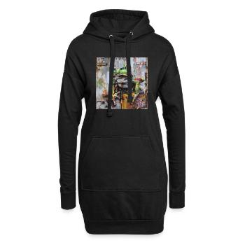 Graffiti grüner Frosch rostige Oberfläche - Hoodie-Kleid - Schwarz - Vorne