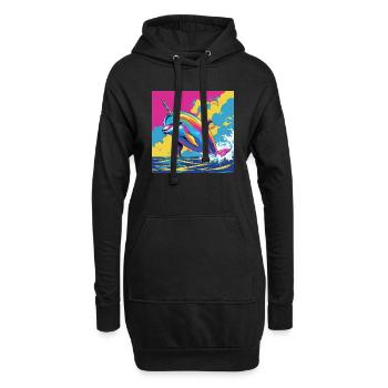 Pop Art Regenbogen Einhorn Delfin - Hoodie-Kleid - Schwarz - Vorne