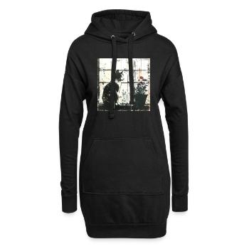 Graffiti Chat Pot de Fleurs Fenêtre Street Art bw - Sweat-shirt à capuche long Femme - noir - Devant
