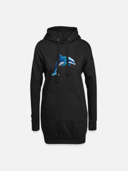 Tauchender Delfin, Wassertier - Hoodie-Kleid - Schwarz