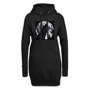 Wolf heult den Mond an – Dark Design - Hoodie-Kleid - Schwarz - Vorne