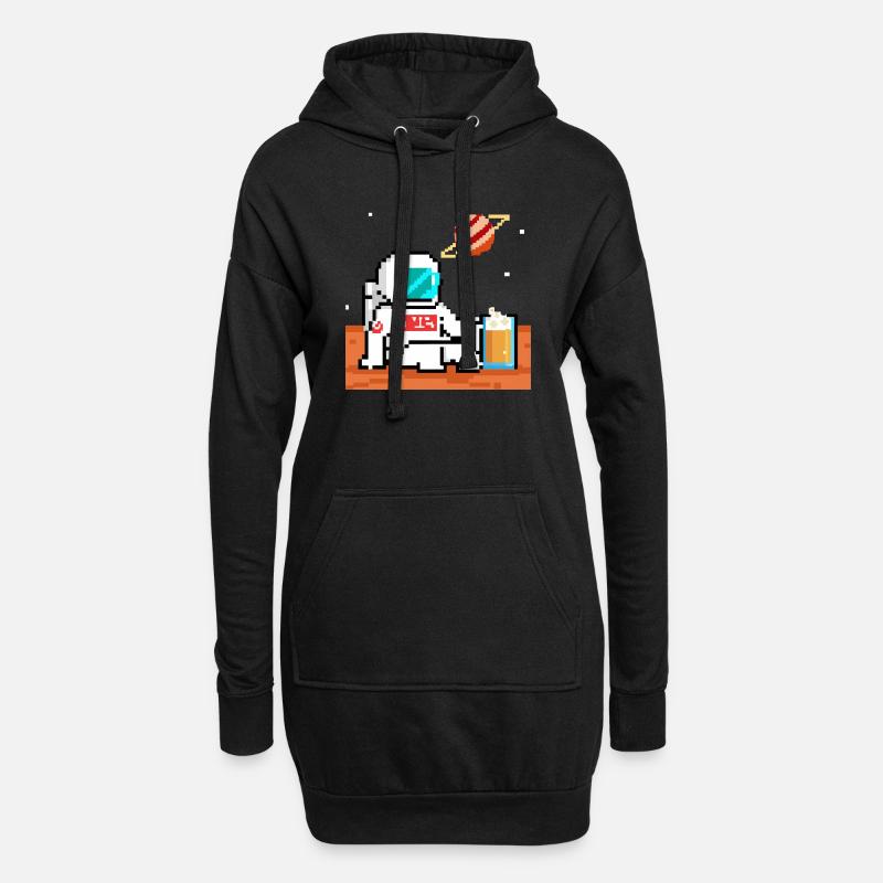 Astronaut trinkt Bier - Hoodie-Kleid - Schwarz