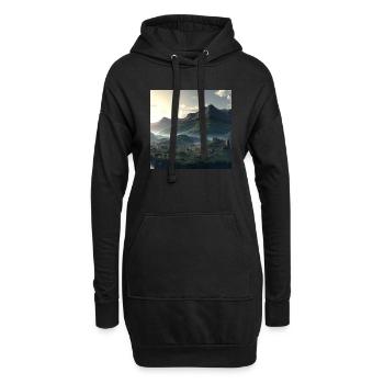 Beau paysage de montagne dans le brouillard - Sweat-shirt à capuche long Femme - noir - Devant