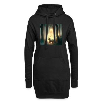 Mädchen im magischen Wald, umgeben von Tieren - Hoodie-Kleid - Schwarz - Vorne