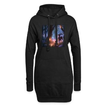 Mädchen im magischen Wald, umgeben von Tieren - Hoodie-Kleid - Schwarz - Vorne