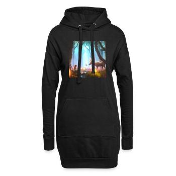 Mädchen im magischen Wald, umgeben von Tieren - Hoodie-Kleid - Schwarz - Vorne