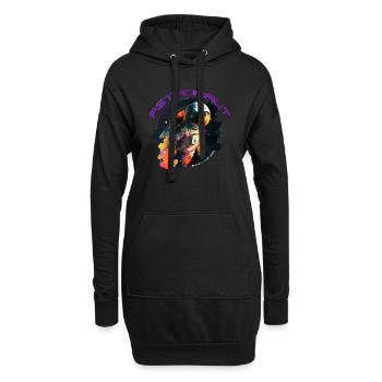 Kosmisches Abenteuer: Ein lebendiger und farbenfroher Astronaut - Hoodie-Kleid - Schwarz - Vorne