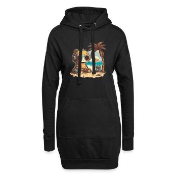Un petit robot en t-shirt se détend sur la plage - Sweat-shirt à capuche long Femme - noir - Devant