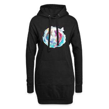 Blauer und rosafarbener Fisch - Hoodie-Kleid - Schwarz - Vorne